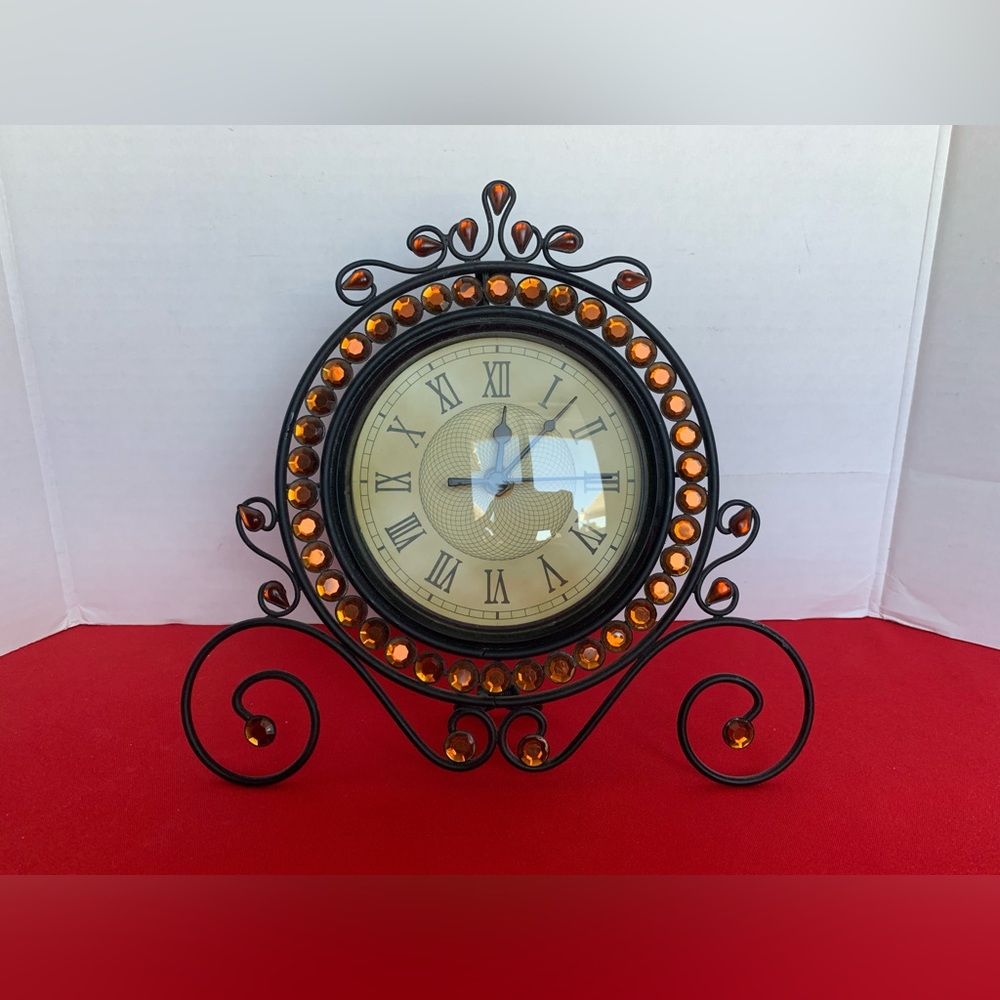 HOME INTERIORS Contessa Clock 10” x 10.25” Black Metal w/Acrylic Beads #12751